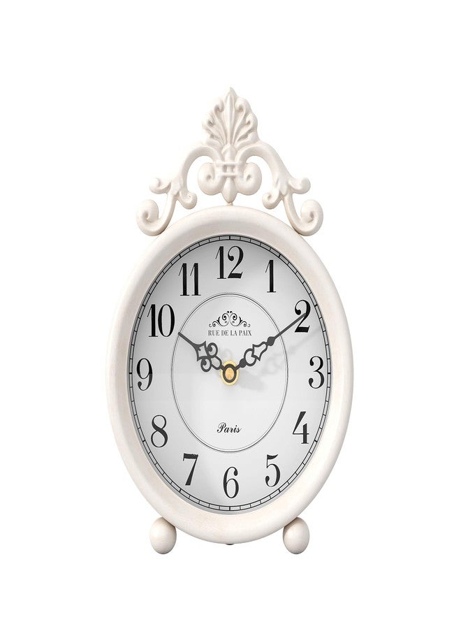 ChimeTide Vintage White Table Clock, Desk and Shelf Mantel Clock, French Rustic Antique Style Decor Clocks, for Farmhouse, Bedroom, Living Room, Bedside, Gift (9" H x 6.3" W) - Image 1